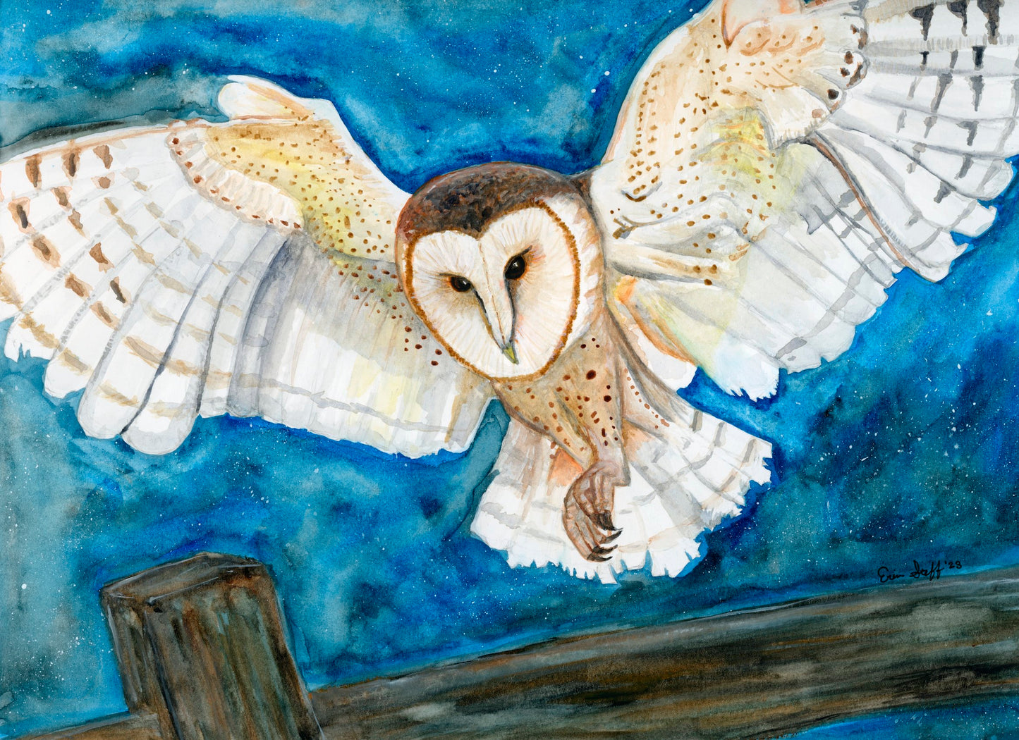 Barn Owl Original Watercolor 9x12in